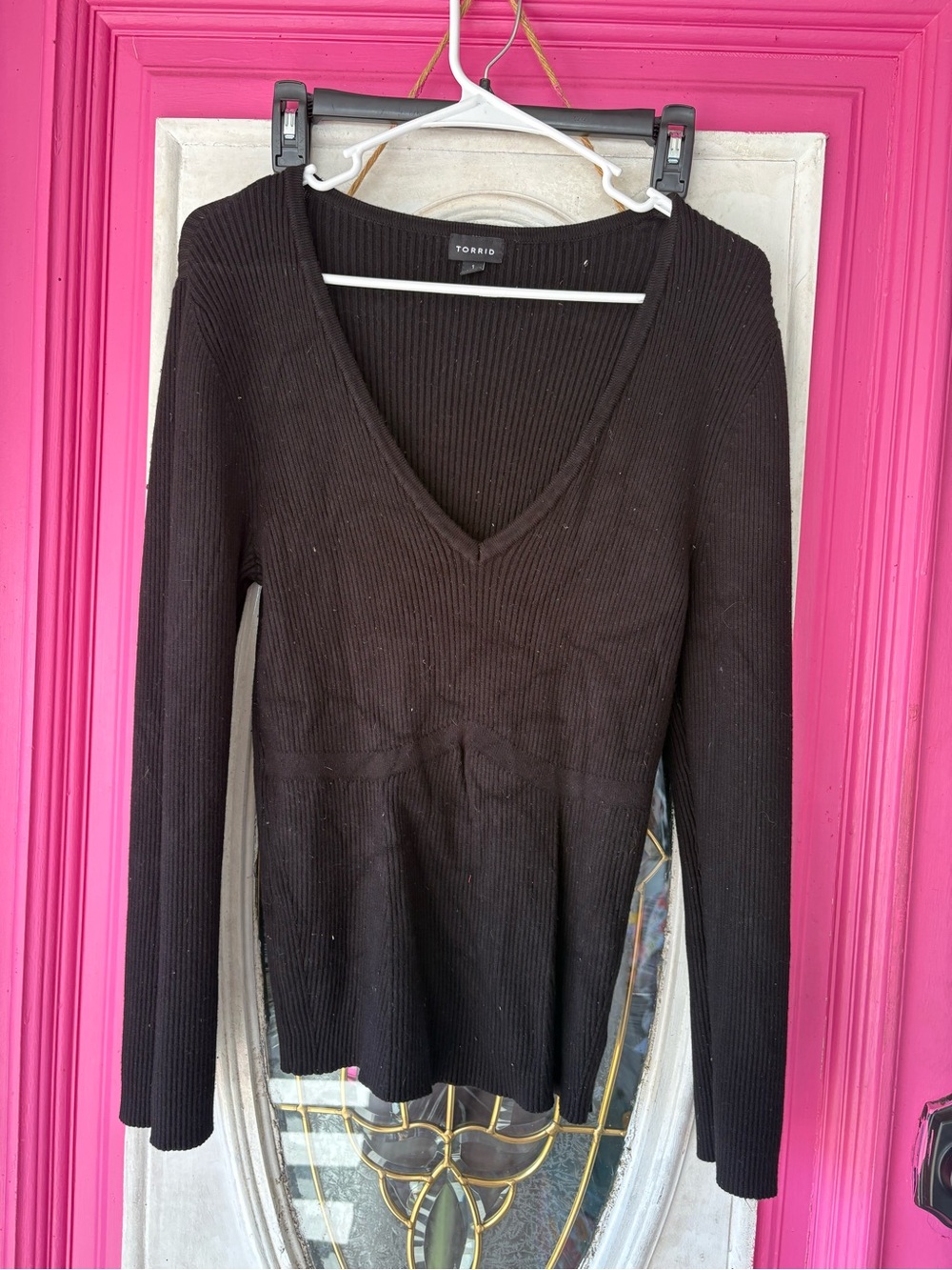 torrid Black Ribbed V-Neck Long Sleeve Sweater